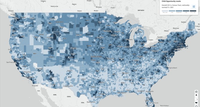 Child Opportunity Index map of the United States, shaded by census tract