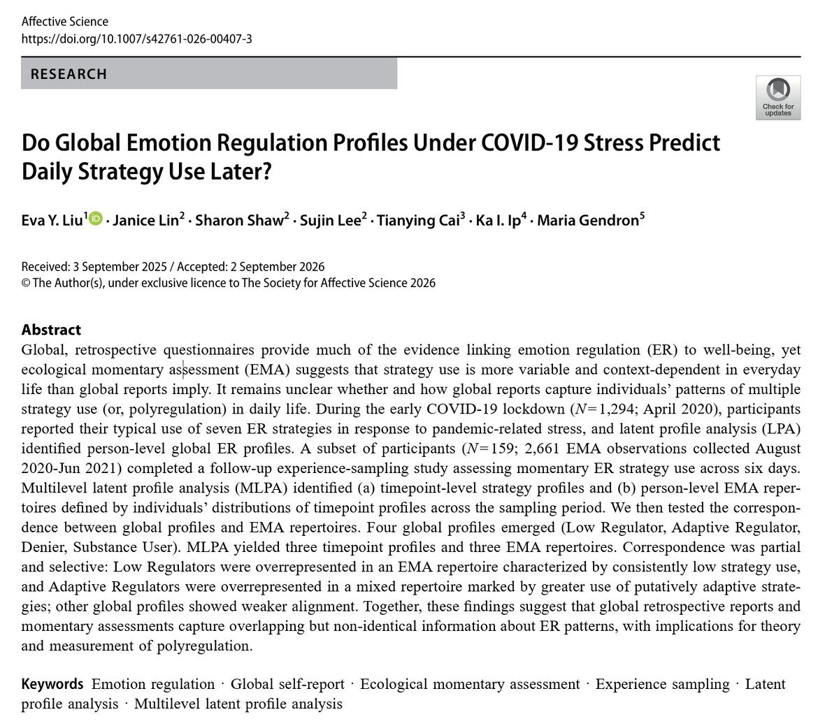First page of the article as published in Affective Science